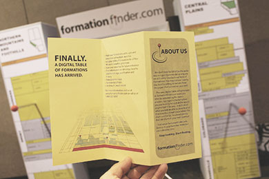 A printed Formation Finder Brochure with the inside page showing