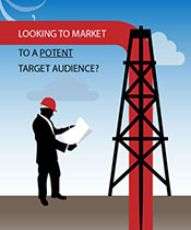 Initial view of advertising email showing a man in a hard hat looking at a chart next to an oil drill