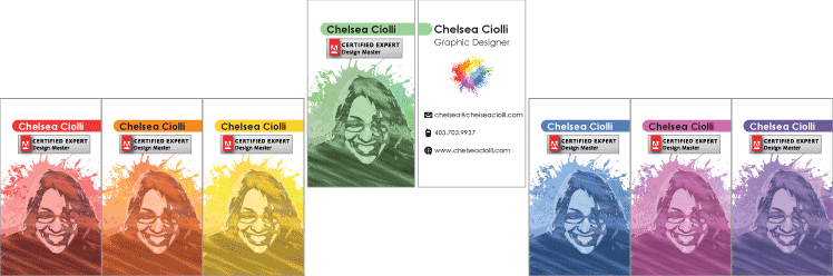 Chelsea Ciolli business cards in seven different colours