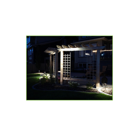 pergola and landscape lighting constructed by NatureWorks Landscaping
